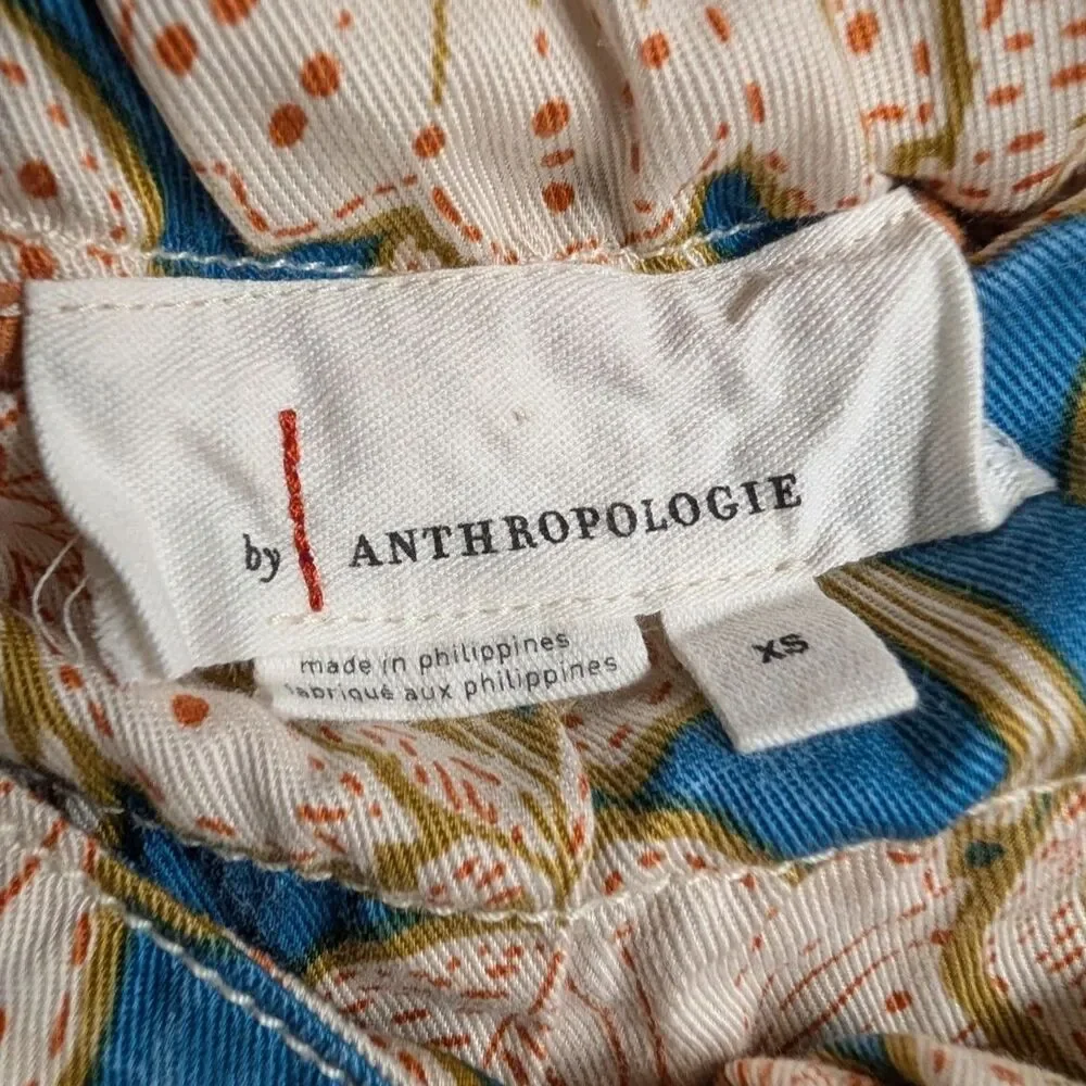 Anthropologie Floral Wrap Shorts XS Blue & Cream Tie Waist Boho Cottagecore - Picture 5 of 6
